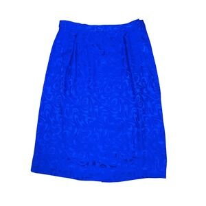 Pat Argenti Vintage Royal Blue 100% Pure Silk Swirl Jacquard Midi Skirt 10